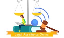 Legal Assistance, Online Consulting Web Banner. Business Consultant, Advisor Poster with Text. Law Webinar, E-learning Flat Vector Illustration. Lawyer, Attorney, Teacher, Student Cartoon Character